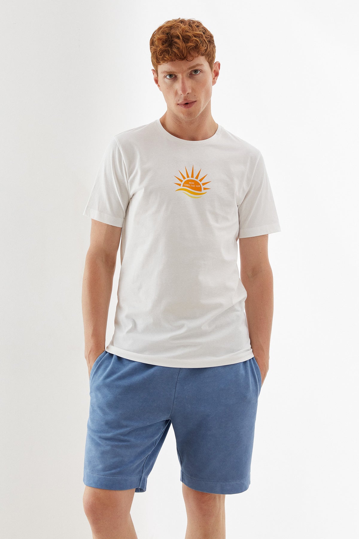 Here Comes The Sun Bask l Erkek T Shirt Beyaz